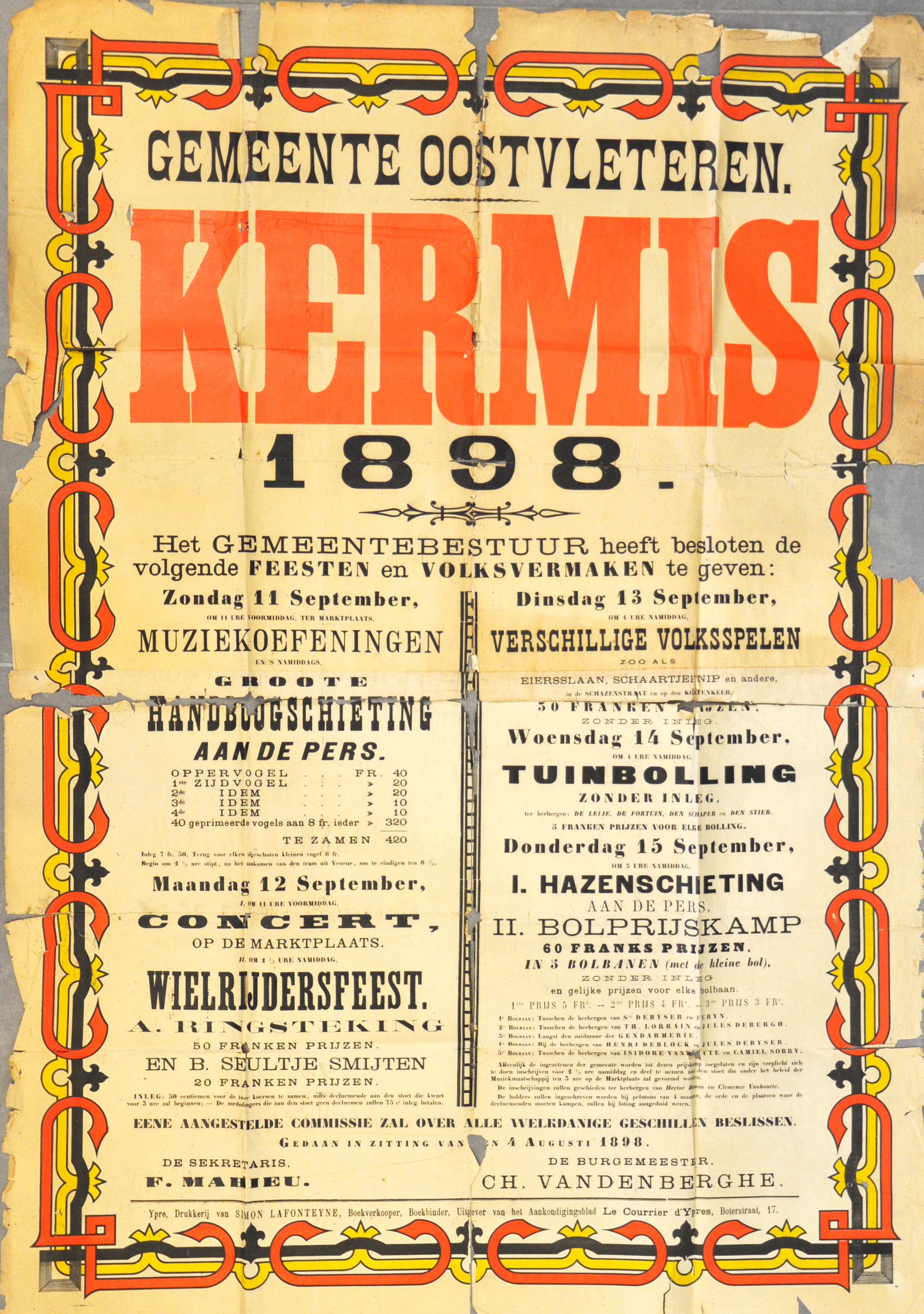 Kermisaffiche Oostvleteren 1898